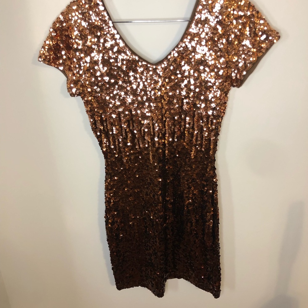 Maner Full Sequin Brown and Rose Gold Ombré Midi Dress